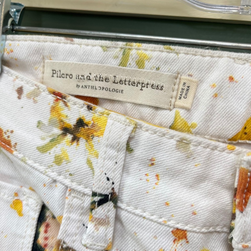 Pilcro Anthropologie Lemon Floral High Rise Bootcut Jeans White Yellow Size 28 - Picture 3 of 4